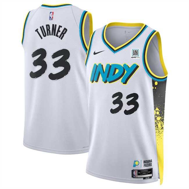 Mens Indiana Pacers #33 Myles Turner White 2024-25 City Edition Stitched Jersey Dzhi->indiana pacers->NBA Jersey